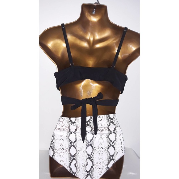 NIP Bikini Sz L Animal Print High Waist Bottoms, Padded Black Strappy Top - Picture 3 of 7